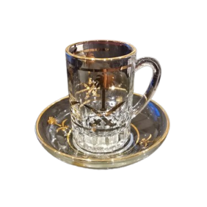 طقم بيالات شاي فاخر مع صحون – نقشة السيفين والنخلة – صناعة تركية – 12 قطعة