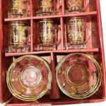 طقم بيالات شاي فاخر مع صحون – نقشة السيفين والنخلة – صناعة تركية – 12 قطعة