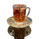 طقم بيالات شاي فاخر مع صحون – نقشة السيفين والنخلة – صناعة تركية – 12 قطعة