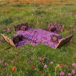 جلسات أرضية قابلة للطي نقشة عربية حمراء 9 قطع بعدة مقاسات