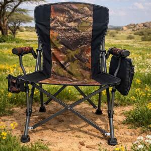 كرسي تخييم قابل للطي فاخر من القناص العربي مع حامل أكواب، وجيوب تخزين، تصميم متين ومريح | يتحمل وزنًا يصل إلى 150 كجم